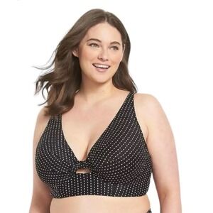 Lane Bryant Cacique Swim Bikini Top 44DDD Black White Polka Dot Underwire Plunge
